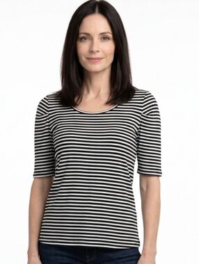 Rachel By Rachel Roy Black And White Striped Elbow Length Sleeve Blouse Size XL